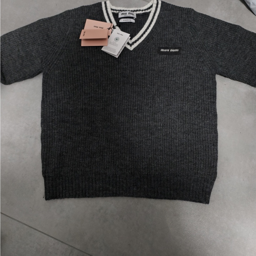 Miu Miu Dark Gray V-Neck Men's Sweater